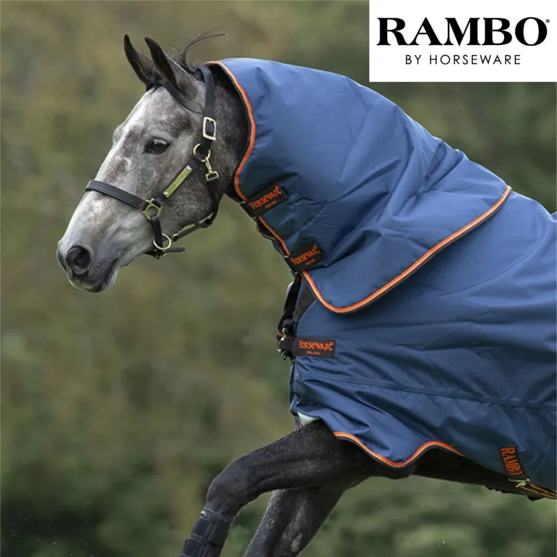 Horseware Rambo Tech Duo Hood 50g - Denim/Orange/Tan/Brown